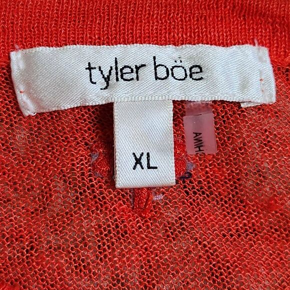 Tyler Boe Linen Blend Red White Striped Tunic Top Long Sleeve Semi Sheer Size XL - Picture 6 of 10